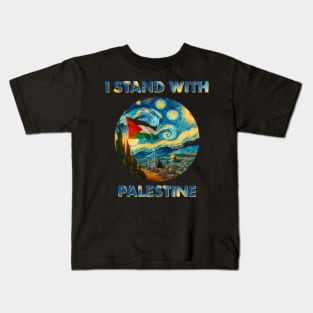 I Stand with Palestine: Van Gogh Style Starry Night on Jerusalem Mosque Kids T-Shirt